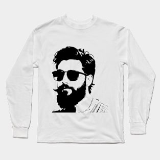 Stencil sketch, bearded man wearing shades Long Sleeve T-Shirt